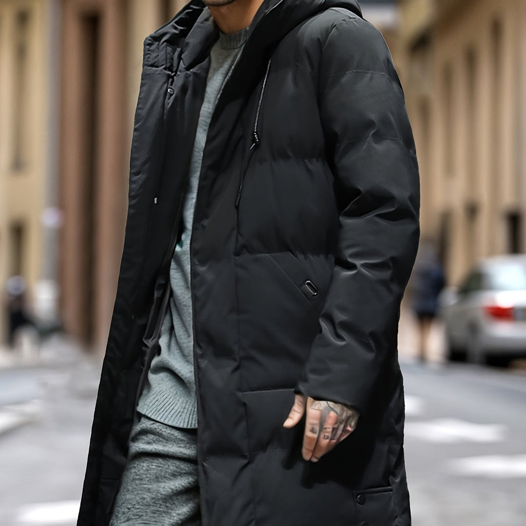 Herren Langer Wintermantel Mit Verstecktem Reißverschluss Frontverschluss