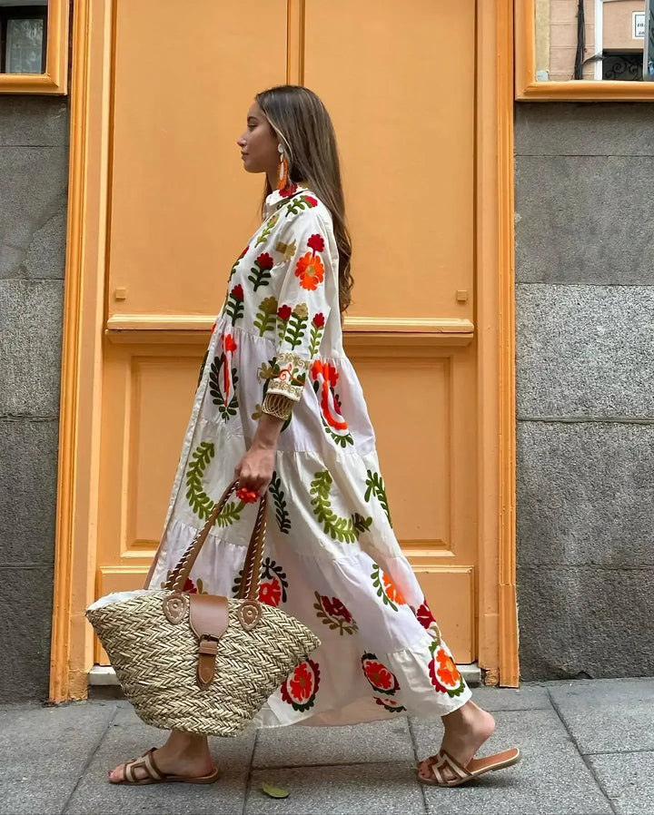 Besticktes Maxikleid im Boho Chic mit weicher Baumwollmischung für Frauen Mivona