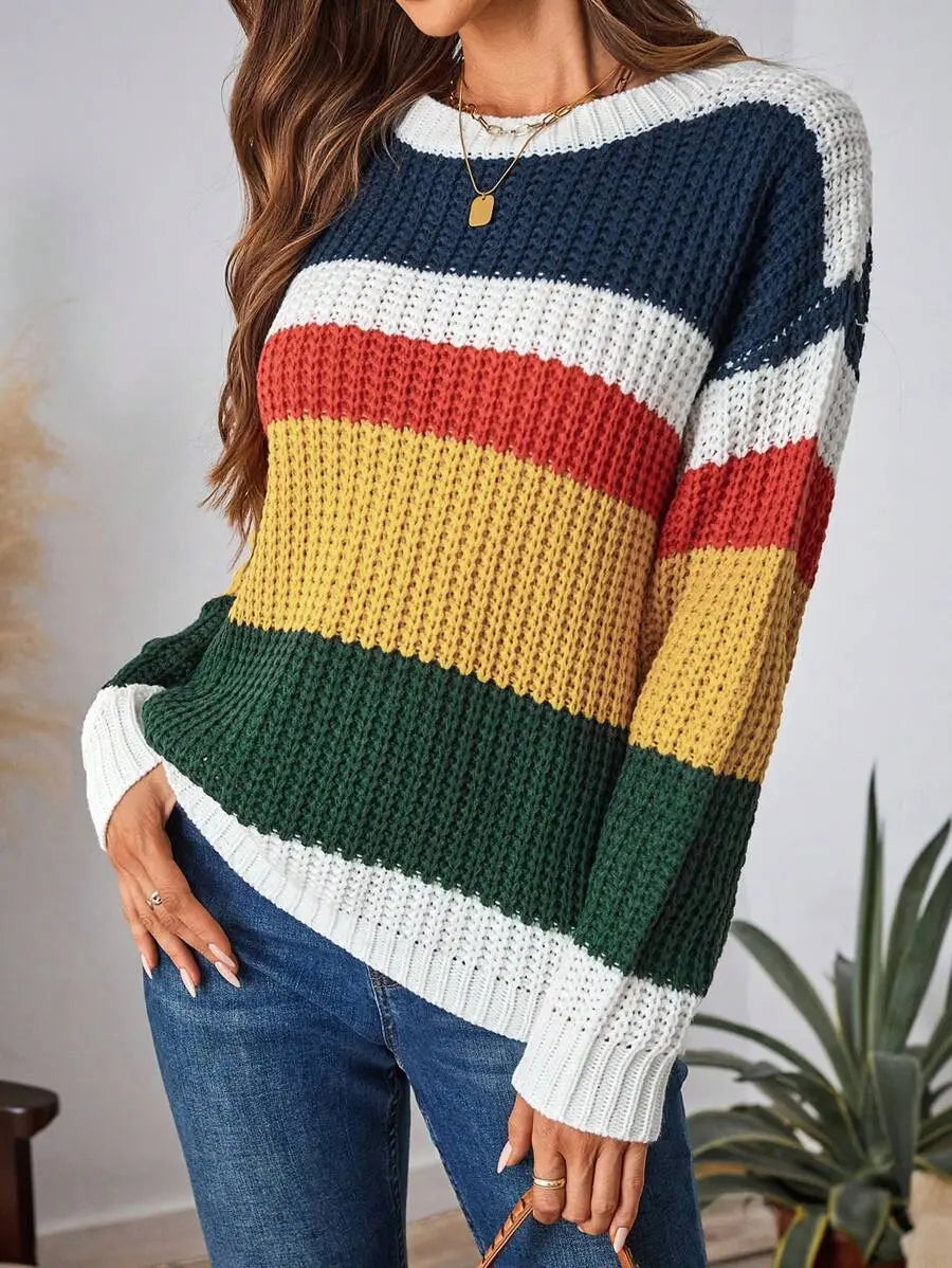 Boho Bunter Strickpullover Mit Streifen Für Frauen Mivona