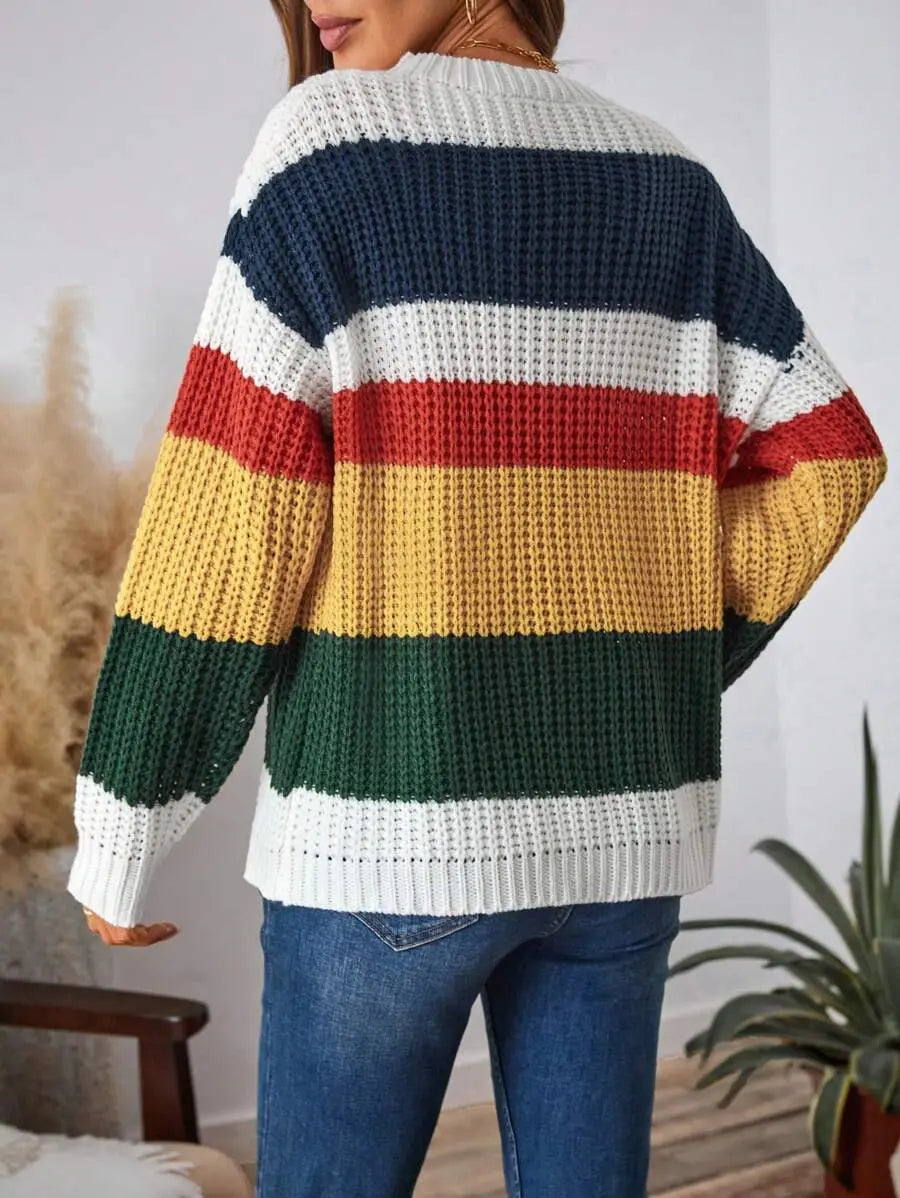 Boho Bunter Strickpullover Mit Streifen Für Frauen Mivona