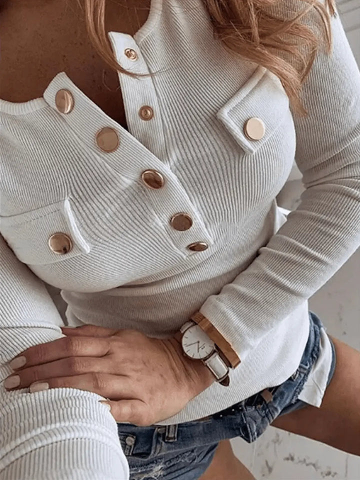 Modisches Strick-T-Shirt mit Knopfverschluss für Damen Mivona
