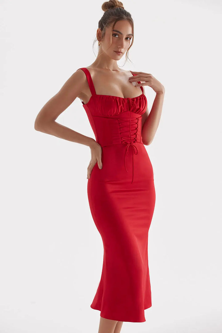 Rotes Rosenkorsettkleid für Frauen Mivona