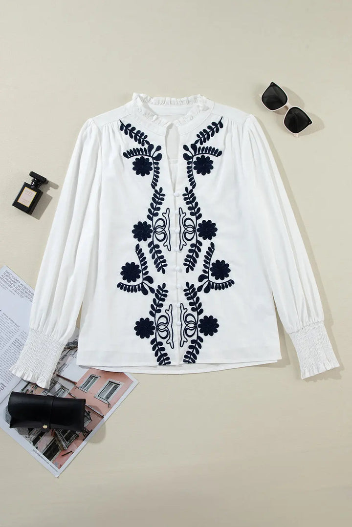 Besticktes Langarmshirt mit floralen Details Für Frauen Mivona