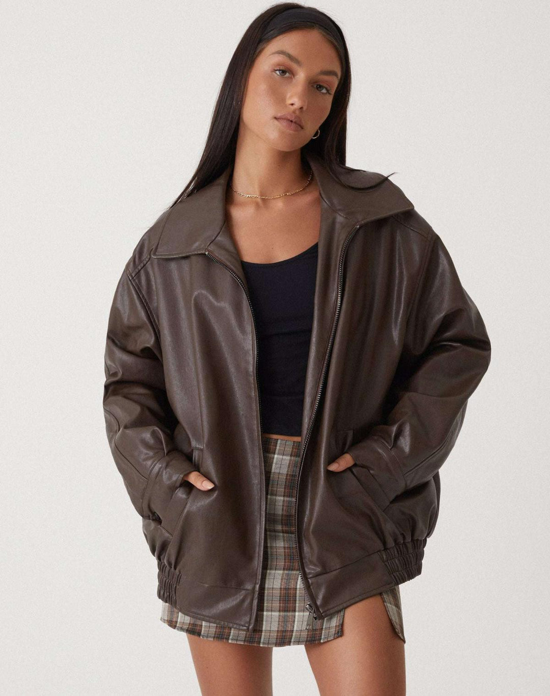 Lockere Lederjacke mit lässigem Schnitt für Frauen