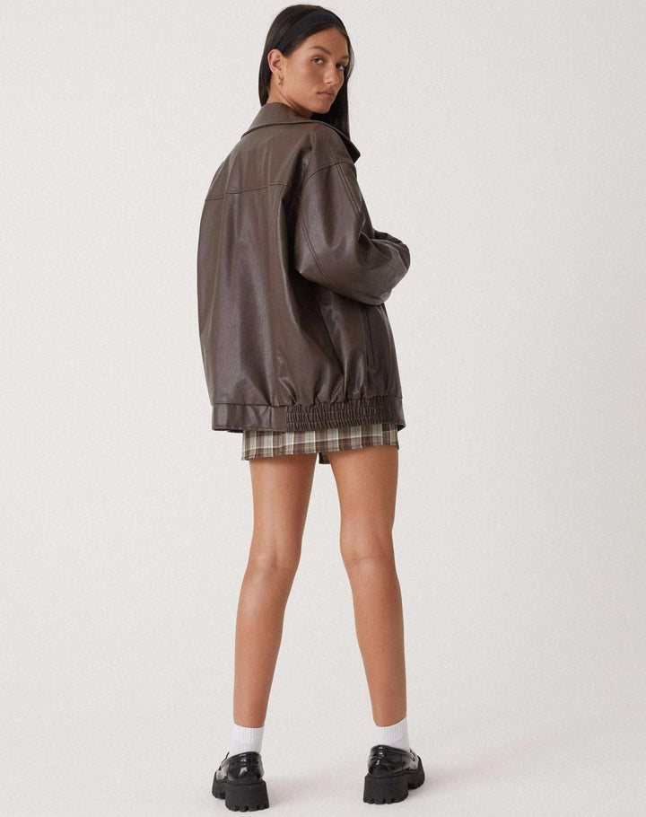 Lockere Lederjacke mit lässigem Schnitt für Frauen